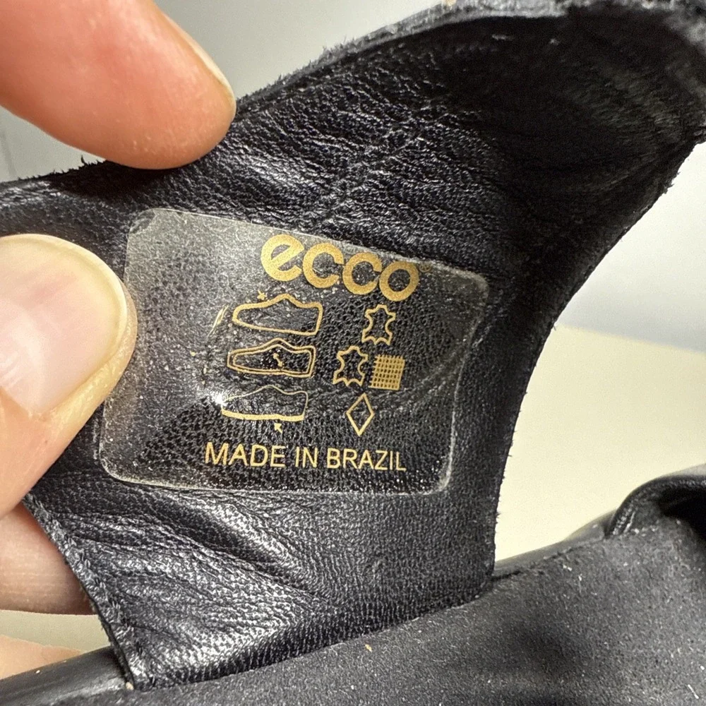 Ecco Soft Sandal Womens 7,5 Black Strap Open Toe Slip On Casual Comfort Leather